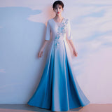 Grand Choir Performance Dress Female Dress Student Host Conducts Evening Dress National Wind Gradually Red Song Competition Costume HZ0517