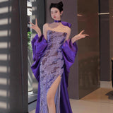 Purple Morning Dress Bride Morning Pat Evening Dress Squint Fishtail Banquet High-End Toasting Student Day Ceremony HZ0517
