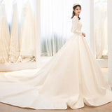 Long-Sleeved Spring Fascling French Dress 2026 New Temperament Bridal Court Tug-Tail Wedding Dress HZ0517