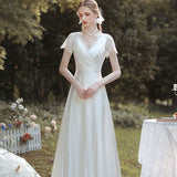 French-Style Silk Dress 2026 New Bridal Simple V-Neck Card Small White Dress Lace Welcome Dress HZ0517