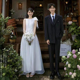 French Travel Shot Wedding Dress Super Fairy Temperament Certificate Registration Small White Dress Lineage Simple Engagement Dress HZ0517