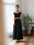 Black Word Shoulder Pat Light Wedding Dress Long Slim Slimming Banquet Dress Host Show Dress Dress Dress Dress Dress HZ0517