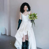 Suspension Short Skirt Wedding Dress Simple Sweet Sen Brigade Light Wedding Dress Engagement Photo Card Small White Dress HZ0517