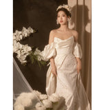 French Retro Bride Light Wedding Dress 2026 Spring New Lace Yarn Brace Fairy Temperament Light Wedding Dress HZ0517
