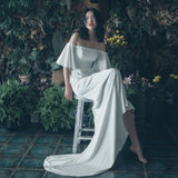 Light Wedding Dress 2026 New Simple Word Shoulder Linen Bride Wedding Fishtail French Hepburn Trip To Shoot The Yarn HZ0517
