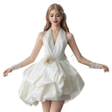 French Hanging Neck Light Wedding Dress 2026 New White Simple Set Of Face Bride Wedding Short Birthday Sexy Dress HZ0517