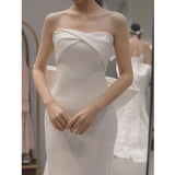 Tempering Bra Light Wedding Dress 2026 New White Simple Small Tail Wedding Registration Temperament Fishtail Thin Dress HZ0517