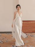 Korean Light Wedding Dress Champagne Morning Robe Dress 2026 Summer New Bridal Trip Hanging Neck Sling Wedding Dress HZ0517