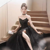 Black Banquet Evening Dresses Liette Performance Dress Suspension Sexy High Fork Party Little Dress HZ0517