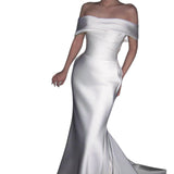 French Word Shoulder Light Wedding Dress With Simple Welcome To Go Out Yarn Super Fairy Temperament White Fishtail Dress HZ0517
