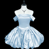 Evening Dress New Shoulder Solid Color Sweet Temperament Fluffy Skirt Dinner Birthday Party Adult Dating HZ0517