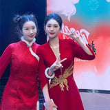 Host Evening Dress 2026 New Red Dignified Atmospheric Chinese Style Long Choir Performance Costume Female HZ0517