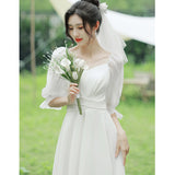 White Certificate Registration Small Evening Dress Women French Engagement Dress Can Usually Wear Super Fairy Little White Dress Light Wedding Dress HZ0517