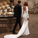 Simplicity Long-Sleeved Light Wedding Dress 2026 New Temperament Simple Bridal Fishtail White Welcome Yarn Travel Dress HZ0517