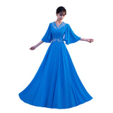 Blue Grand Choir Performance Costume Femininity Elegant Long Dress Stage Presided Over The Competition Dress Performance Costume HZ0517