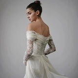 French Long-Sleeved Bridal Lace Light Wedding Dress 2026 New One-Word Shoulder Retro Linen Fishtail Dress HZ0517