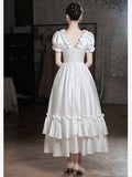 White Evening Dress Vintage Sedevent Light Wedding Dress Bridal Dress Registration License Small White Dress Fairy Court Style Princess HZ0517