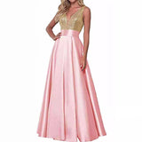 Women's Lien Rose Gold Evening Dresses Ball Dresses V-Necked Backs Of The Leadsmaid's Dresses Dinner Party Evening Dresses HZ0517