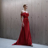 Acet-Drinking Clothes Bride Banquet West Queen Simple Design Large Size Thin Red Evening Dress Woman HZ0517