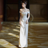 French-Style Stament-On-A-Side Light Wedding Dress High-Grade White Niche Temperament Fish Tail Body Simple Dress HZ0517