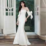 White Evening Dress 2026 New High-End Fish Tail Go Out Of The Yarn Studio Photo Small Welcome Photo Wedding Dress HZ0517