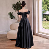 Black Word Shoulder High-End Vertebry Evening Dress Light Luxury Niche Annual Banquet Host Formal Occasion Dress Dress HZ0517