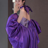 Purple Morning Dress Bride Morning Pat Evening Dress Squint Fishtail Banquet High-End Toasting Student Day Ceremony HZ0517