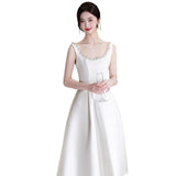 French Engagement Light Yarn White Simple Banquet Small Dress Certificate Registration Daily Dress Retro Evening Dress Woman HZ0517