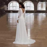 2026 Spring Long-Sleeved V-Neck Simple Travel Shot Light Wedding Dress HZ0517
