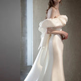 Morning Robe Bride's Word Shoulder Light Wedding Dress 2026 New Bride Wedding French-Style Faswear Tail Annual Dress Spring HZ0517