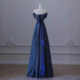 One-Word Shoulder Blue Evening Dress High-End Light Luxury Small Girl Host Birthday Adult Gift Student Graduation Performance Suit HZ0517