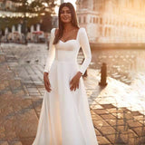 Long-Sleeved Dingy Wedding Dress Simple Tailed Bride Toast Art Photo Shoot Light Wedding Dress HZ0517