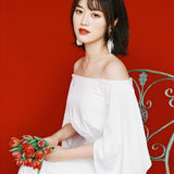 French-Style Denswear Wedding Dress 2026 Spring New Mori Family Retro Shot Shoulder Simple Shoulder Tail Dress HZ0517