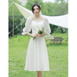 White Certificate Registration Small Evening Dress Women French Engagement Dress Can Usually Wear Super Fairy Little White Dress Light Wedding Dress HZ0517