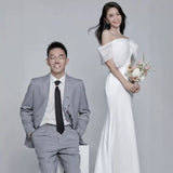 French Light Wedding Bow Bow Shoulder Dress Simple Travel Ultra-Fairy Fishtail Dress Korean Welcome Yarn HZ0517
