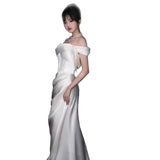 French-Style Linden Face Shoulder Light Wedding Dress High-Grade White Niche Temperament Fishtail Welcome Bride Out Of The Yarn HZ0517