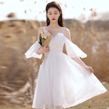 White License Small Dress 2026 New Temperament Short Fairy Elegant Thin Arm Wearing Dress HZ0517
