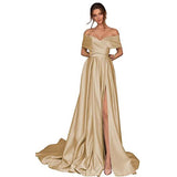 One-Word Shoulder Drag-Tailed Evening Dress Long Party Dress Dress Temperament Performance Suit HZ0517