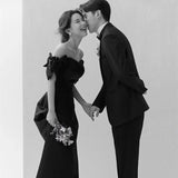 Shadow Studio Black Vertiny A Word Shoulder Light Wedding Dress Couple Take Pictures Theme Wedding Dress Fashion Retro Hepburn Style HZ0517