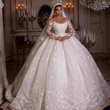 Wedding Dress 2026 New Lace Long-Sleeved High-Waisted Wedding Dress Three-Dimensional Flower Wedding Dress HZ0517