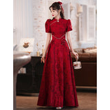 Cheongsam Improved Toasting Bridal Wine Red Engagement Wedding Chinese Style Small Style Banquet Dress HZ0517