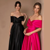 One-Word Shoulder Drag-Tailed Evening Dress Long Party Dress Dress Temperament Performance Suit HZ0517