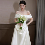 French Light Wedding Temperament Bride Retro 2026 New Door Yarn Shoulder Engagement White Dress HZ0517