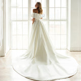French-Style Stirling Light Wedding Dress 2026 New Word Shoulder-Tailed Temperament Simple Hepburn Style Main Wedding Dress HZ0517