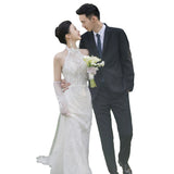 French Light Wedding Dress 2026 Bride's New Heavy Industry Lace Heben Style Banquet Hanging Neck Fishtail Evening Dress HZ0517