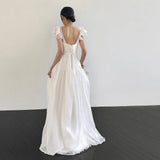 Mori Flying Sleeve Sweet Wedding Dress Neatly Exposed Outdoor Lawn Wedding Ceremony Master Yarn Trip Engagement Light Wedding Dress HZ0517