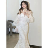 Lace Fishtail Light Wedding Dress French Retro Turf Wedding Twilight Twilight Yarn Bridal Wedding Dress Woman HZ0517