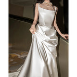 Light Wedding Bride 2026 New Simple Daily Densant Sling White Dress High Light Luxury Niche Dress HZ0517