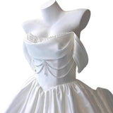 Sing Face Shoulder Light Wedding Dress French Short License Wedding Dress Birthday Party Sexy White Dress HZ0517