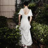 French Simple Light Wedding Dress 2026 Spring New Sen Family Travel Photography Retro-Screative White Bubble Sleeve Annual Meeting Dress HZ0517